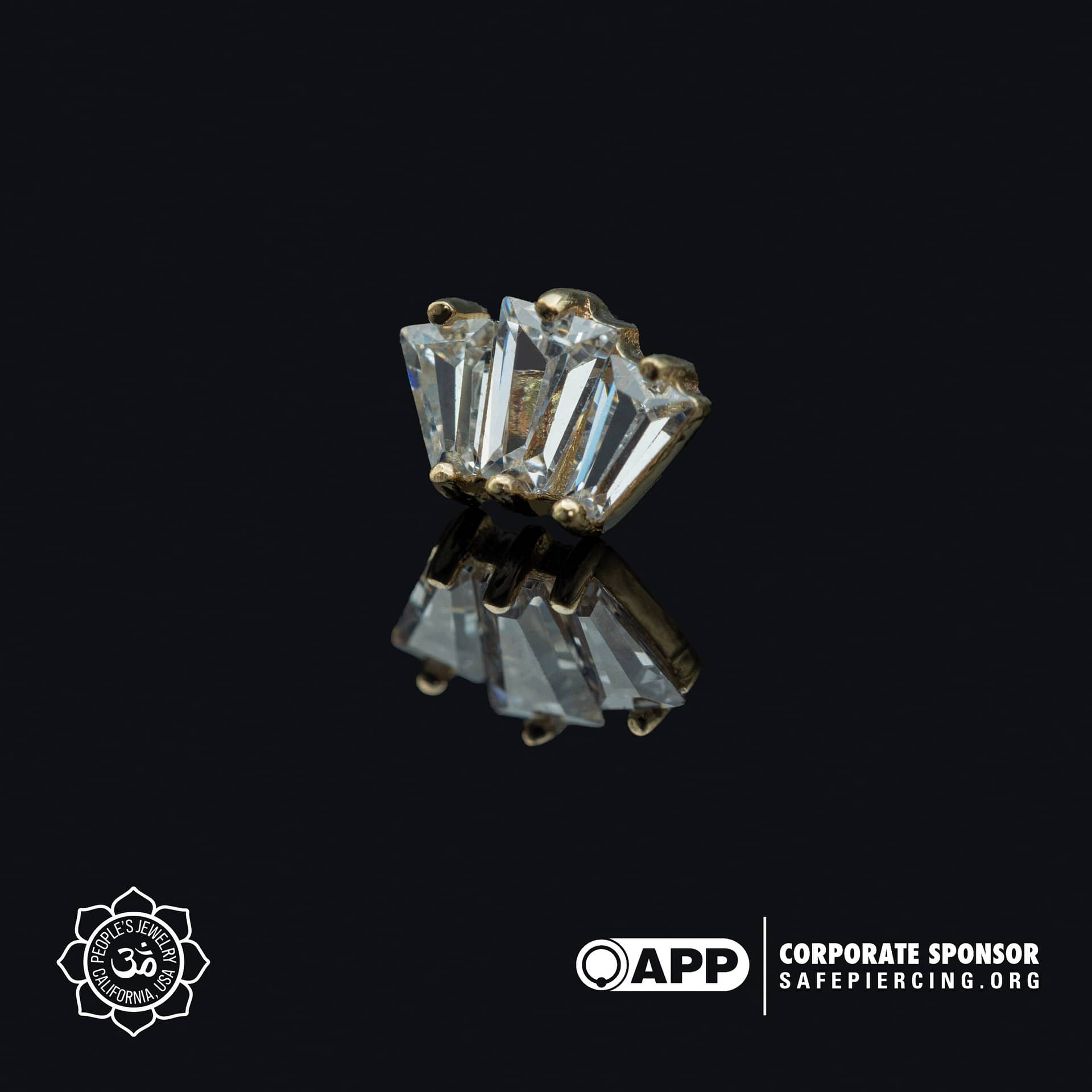 14k Gold Small Baguette Fan Threadless End by Peoples Jewelry