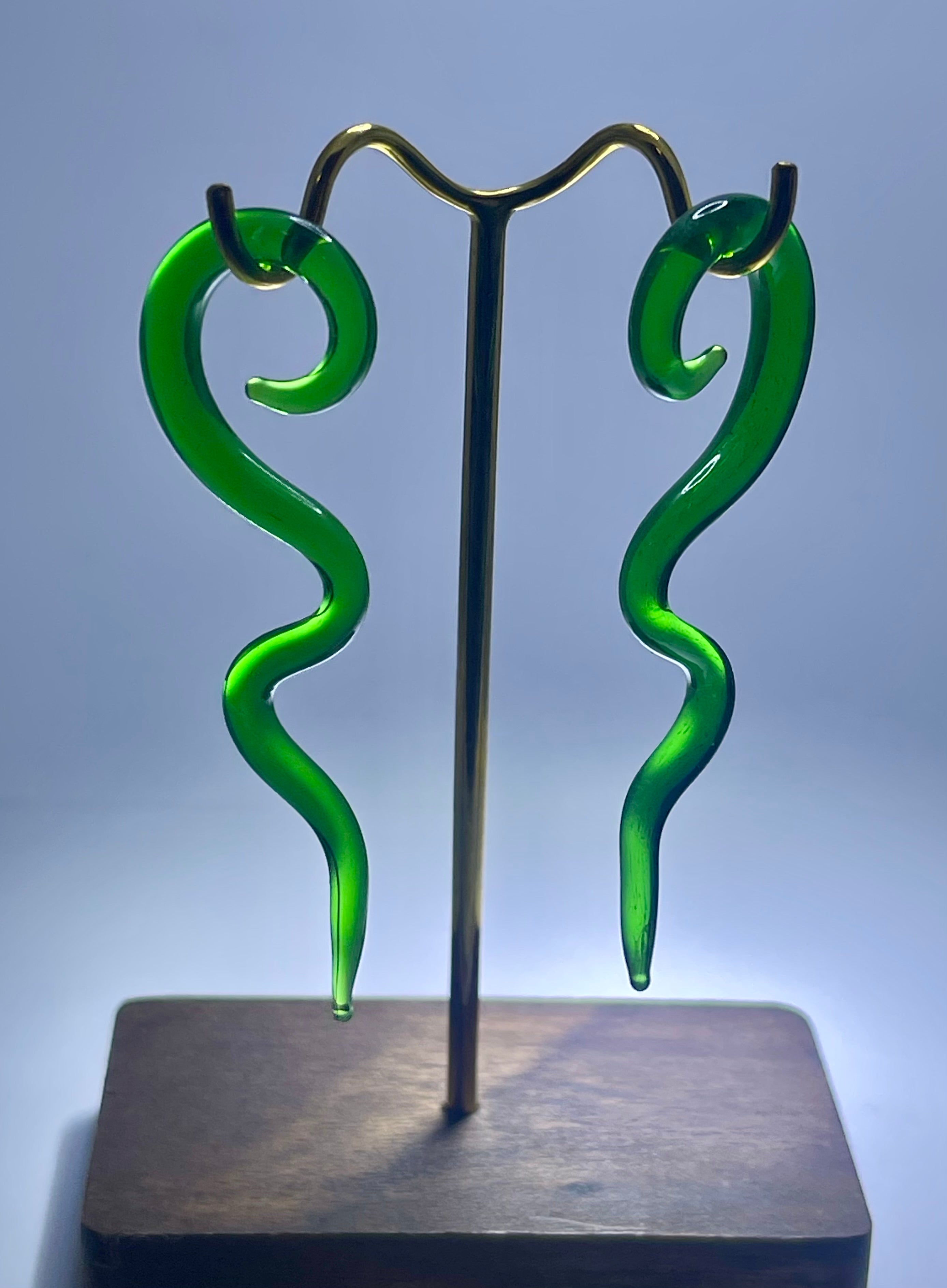 Long Green Glass Zigzag Spirals