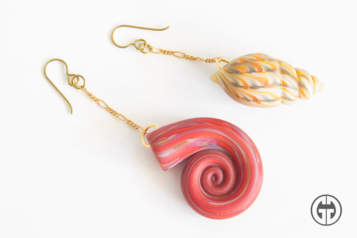 Gorilla Glass Venus Nautilus Earrings - "Passion"