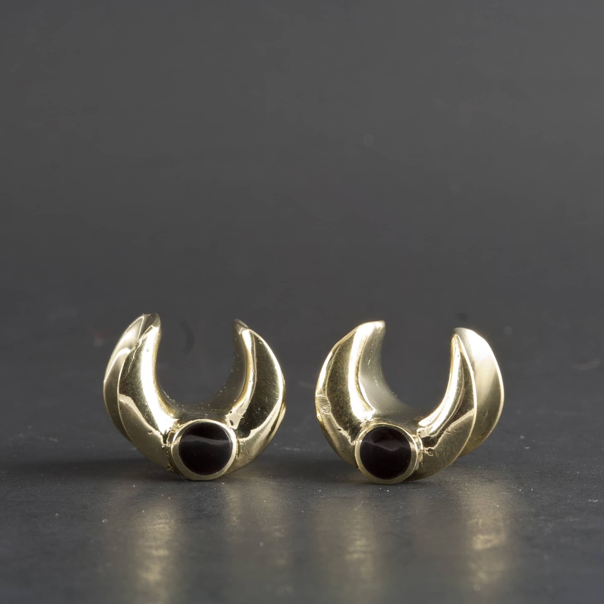 Brass Saddle Spreaders with Onyx by Peoples Jewelry - Laughing Buddha Studios SoCal