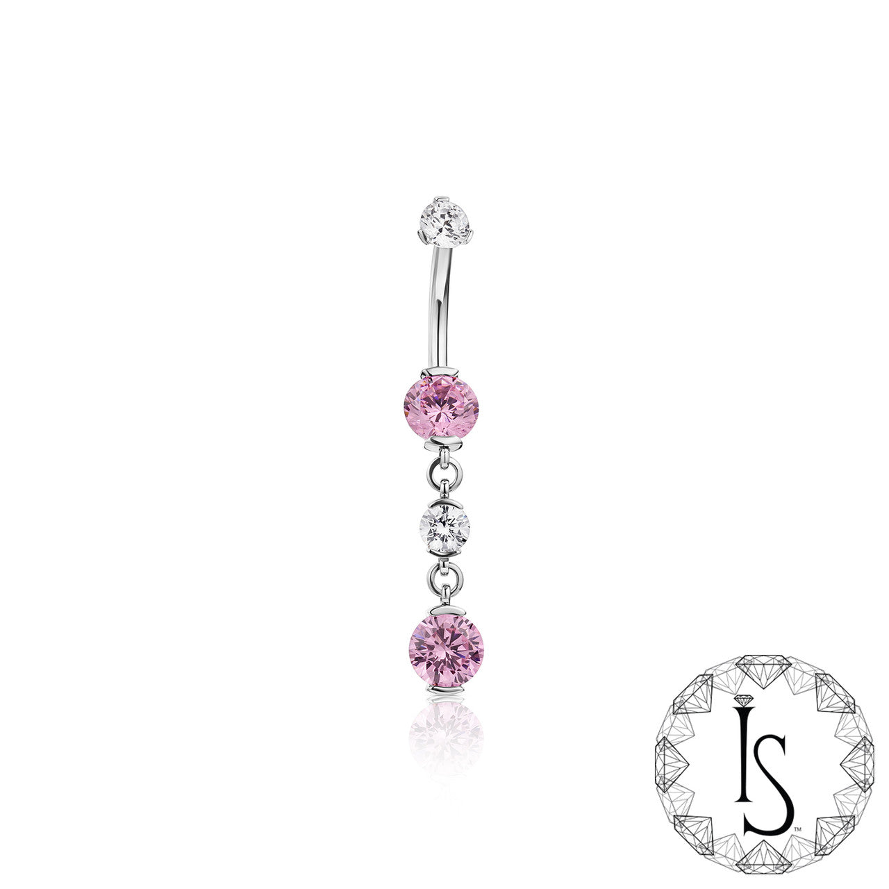 Double Titanium 2 Prong-set Round Faceted Gem Curved Barbell with Dangle by Industrial Strength