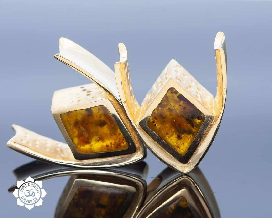 18kt Gold Plated Saddle Spreaders with Fossilized Bone or Reconstituted Amber - Laughing Buddha Studios SoCal