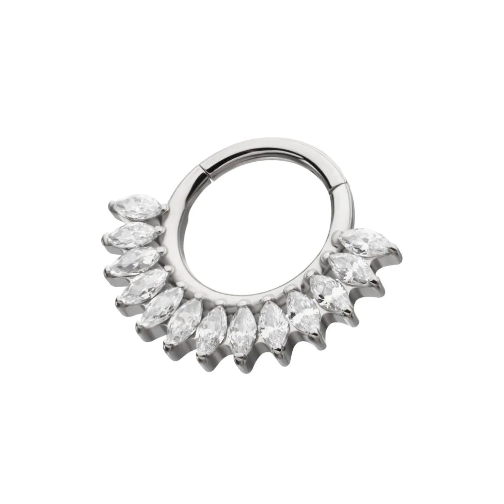 Titanium Prong Set Marquise Gem Cluster Fan Front Facing Hinged Segment Clicker - Laughing Buddha Studios SoCal