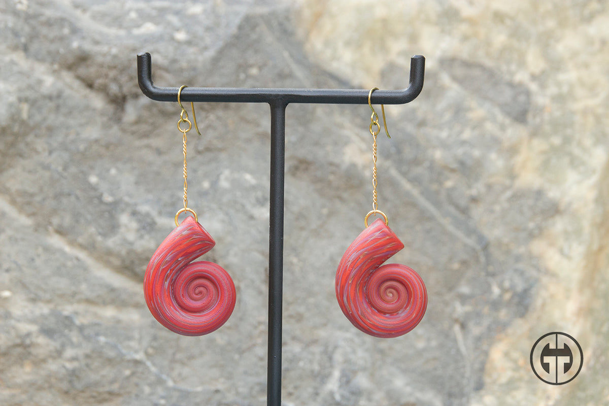 Gorilla Glass Venus Nautilus Earrings - "Passion"