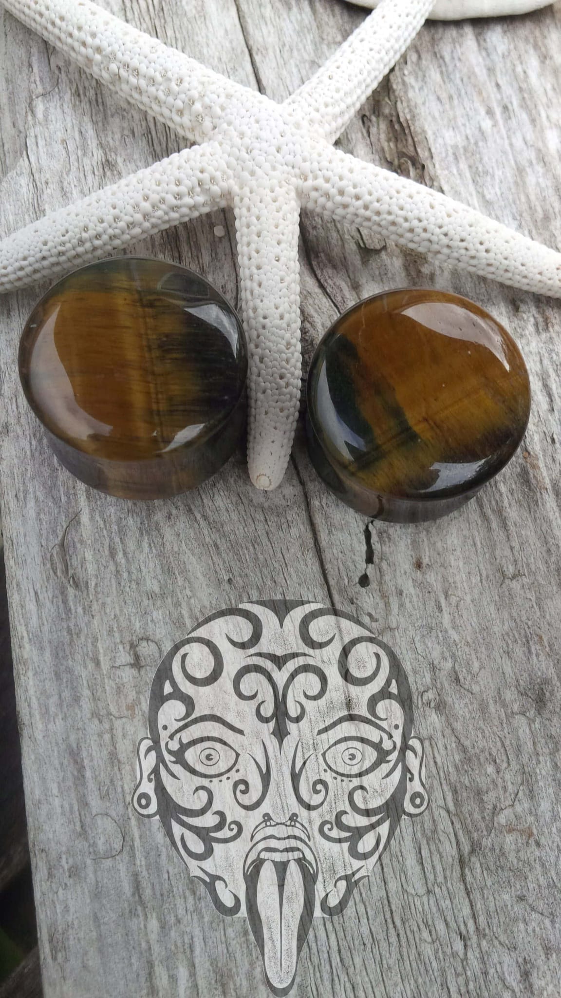 Blue Tigers Eye Double Round Plugs by Diablo Organics