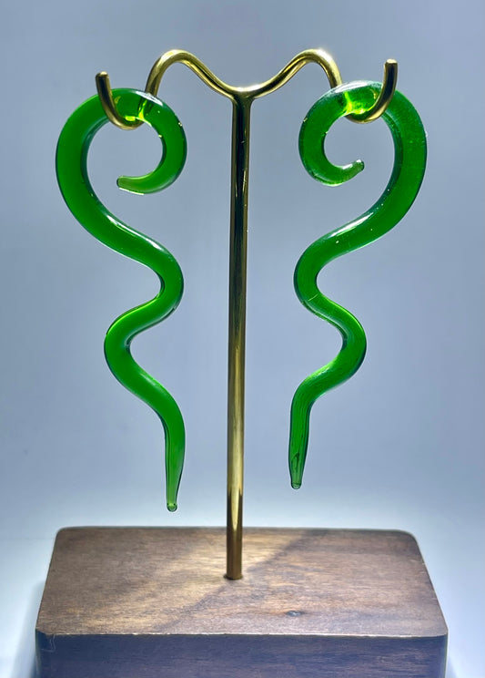 Long Green Glass Zigzag Spirals