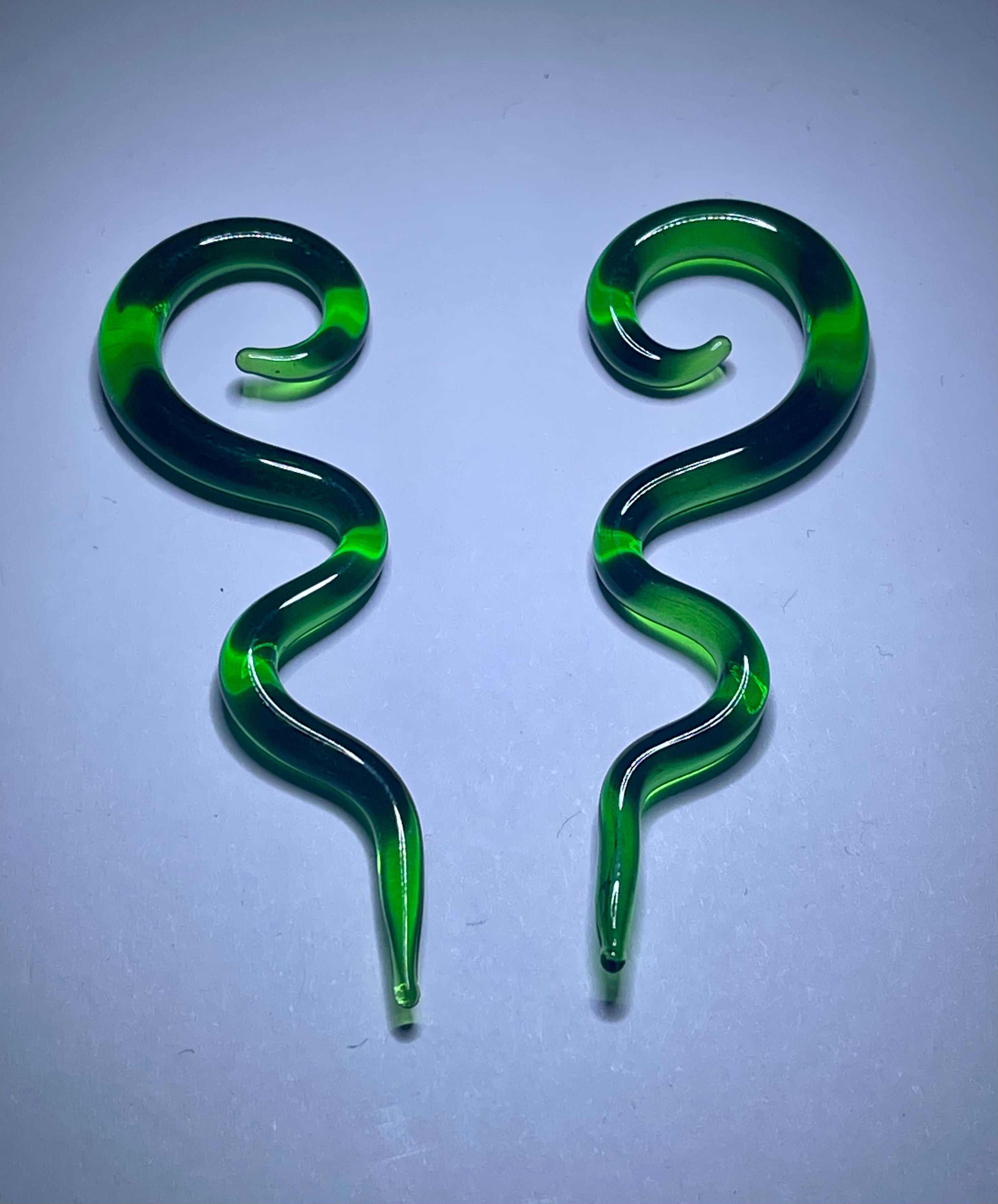 Long Green Glass Zigzag Spirals - Laughing Buddha Studios SoCal