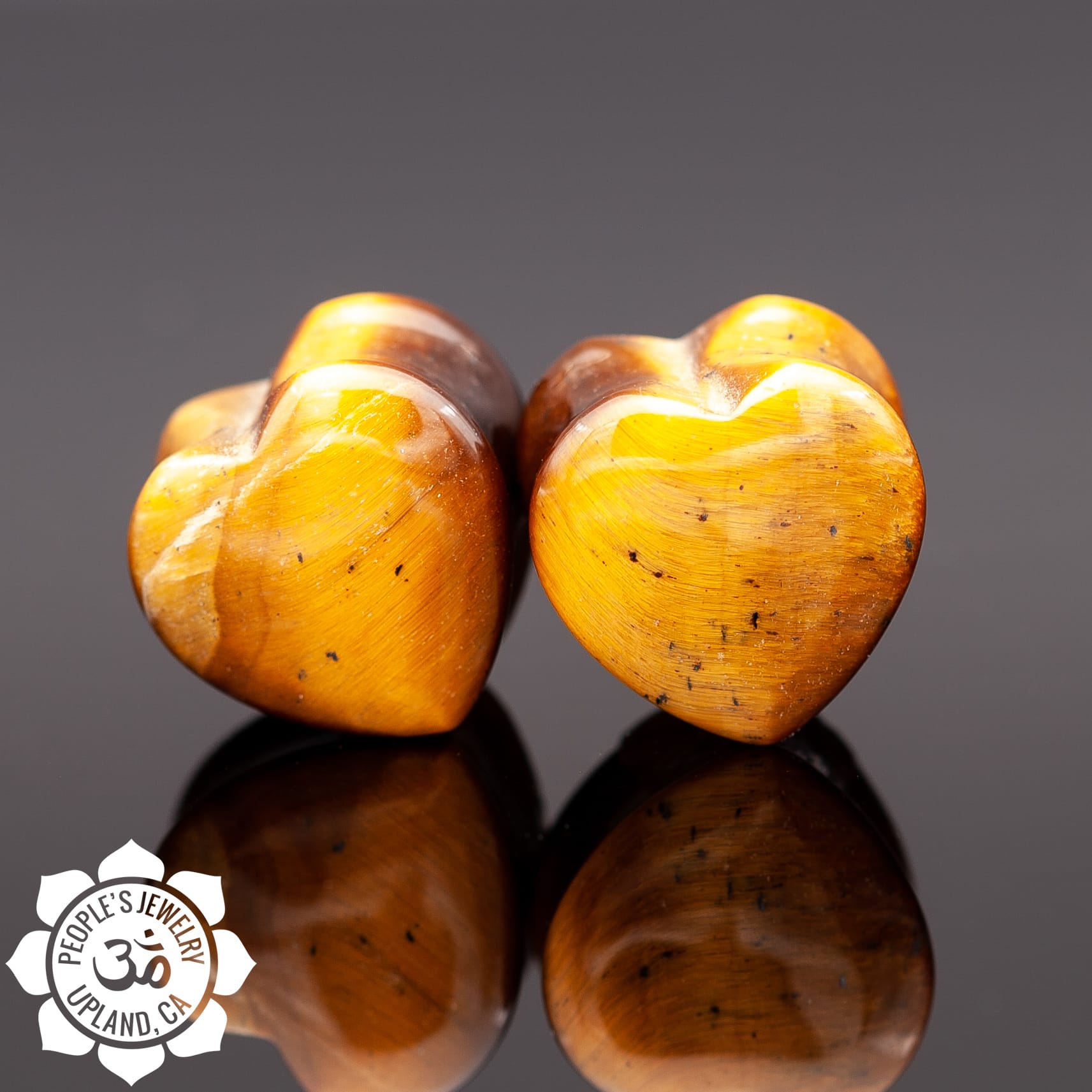 Double Flare Tiger's Eye Heart Plugs