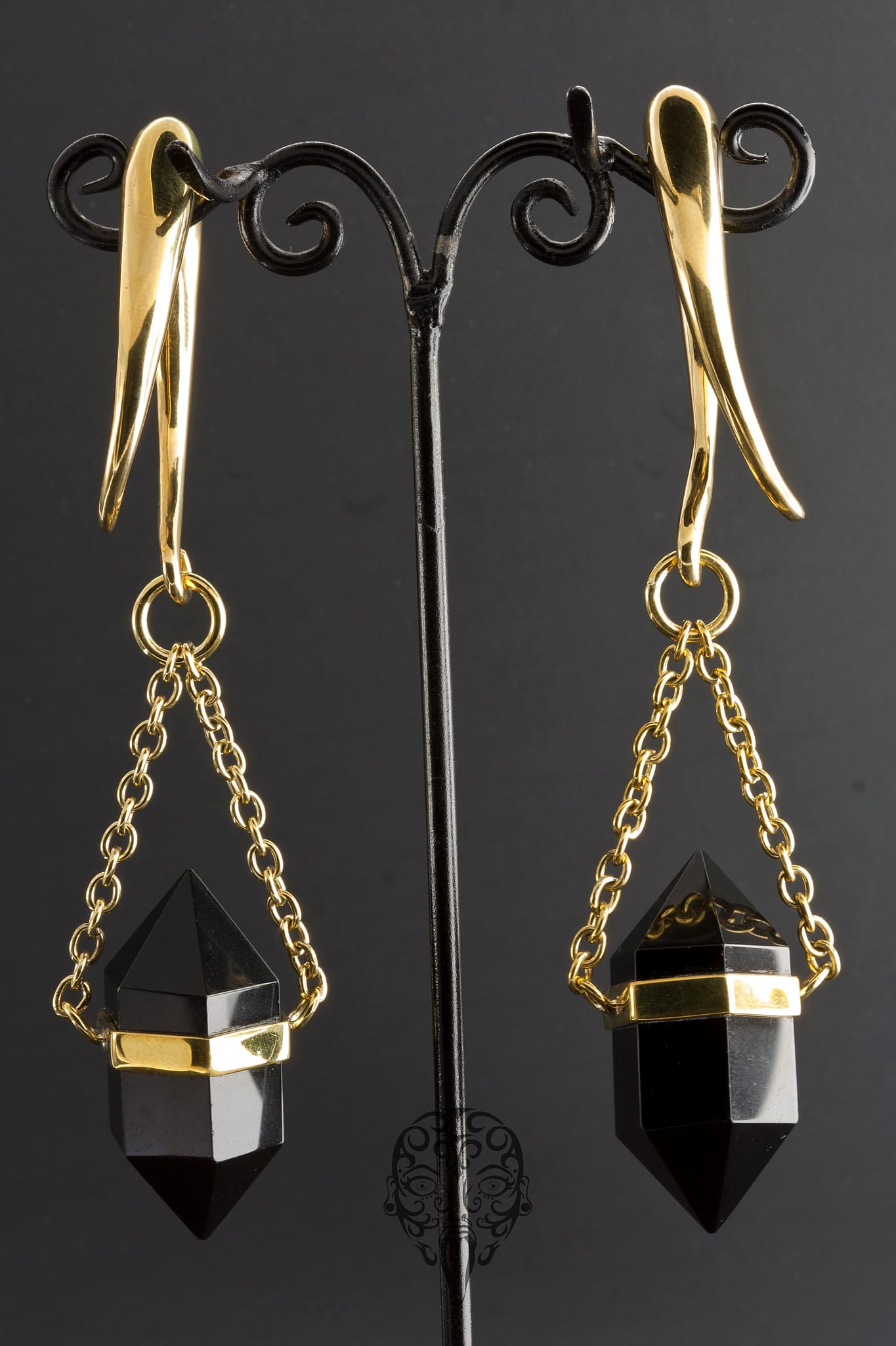 Solid Brass Black Obsidian DT Dangles by Diablo Organics - Laughing Buddha Studios SoCal