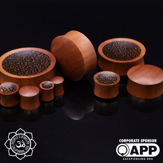 Double Flare Plugs - Sawo Wood With Dark Palm Inlay