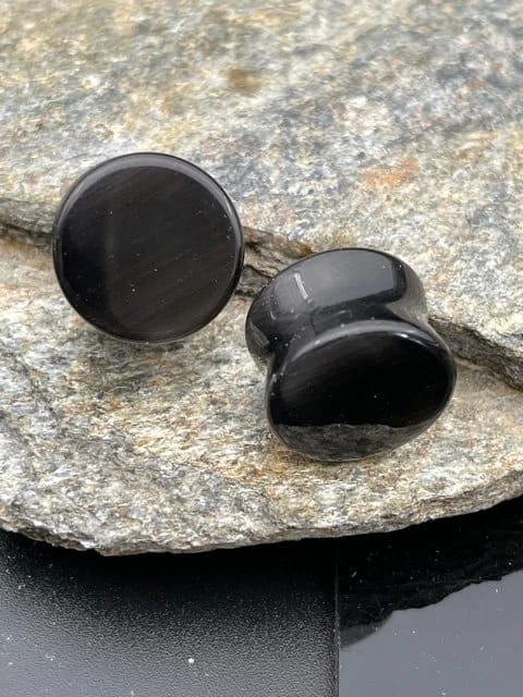Static Black Glass Double Flare Plugs by People's Jewelry