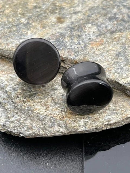 Static Black Glass Double Flare Plugs by People's Jewelry