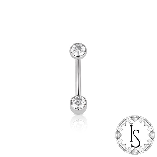 Industrial Strength 14g Double Bezel-Set Gem Curved Barbell - 4mm Bottom