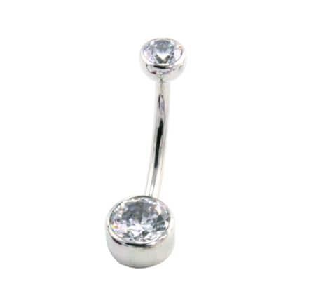 Industrial Strength 14g Double Bezel-Set Gem Curved Barbell - 6mm Bottom