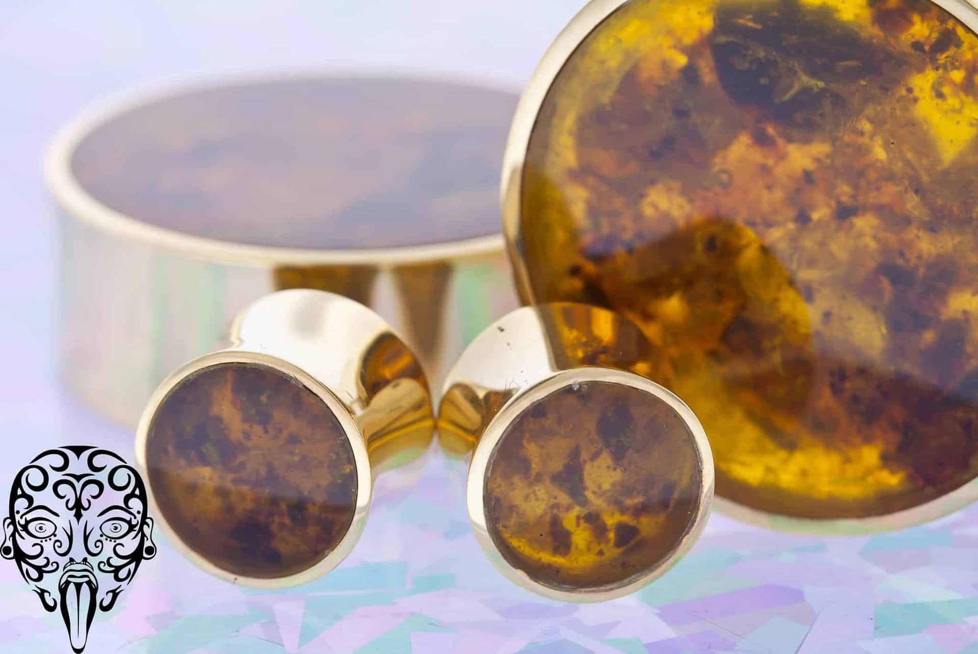 Gold Plated Reconstituted Amber Plugs - Laughing Buddha Studios SoCal