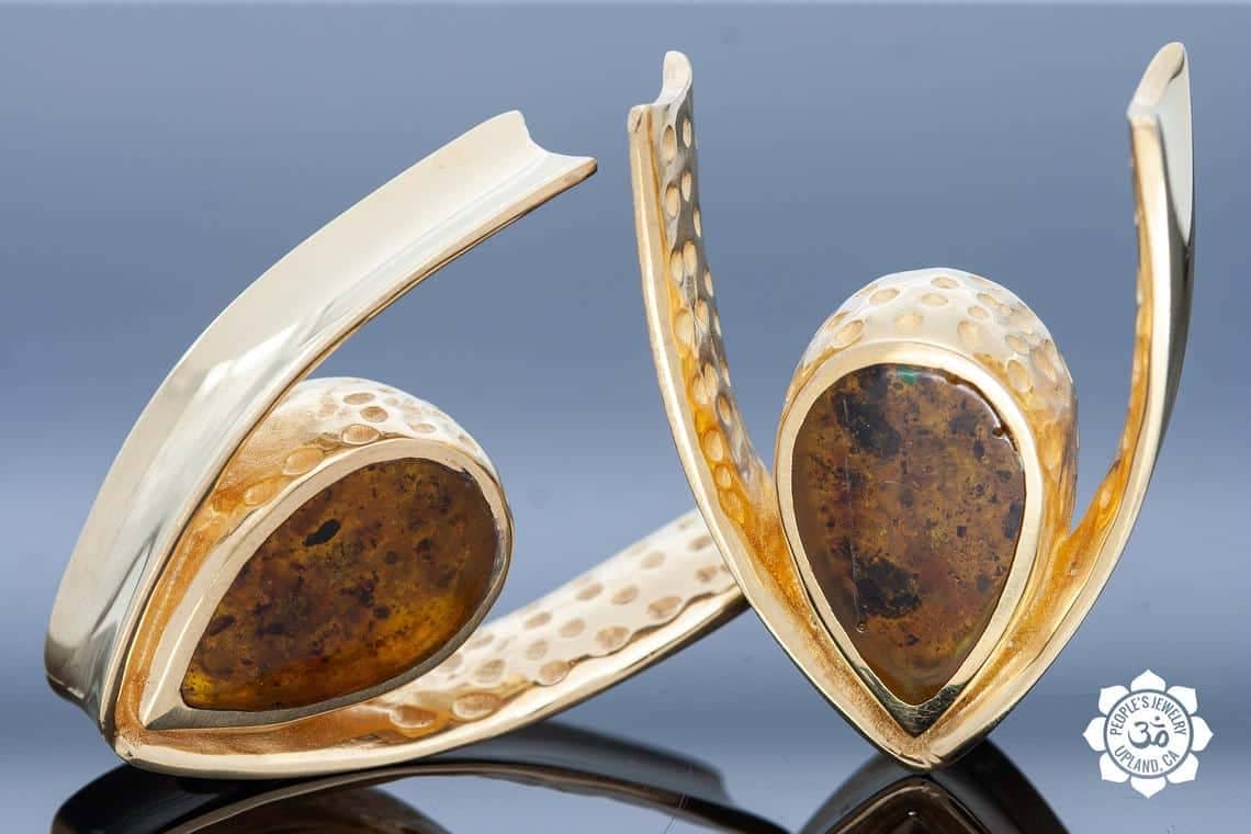 18kt Gold Plated Saddle Spreaders with Fossilized Bone or Reconstituted Amber - Laughing Buddha Studios SoCal