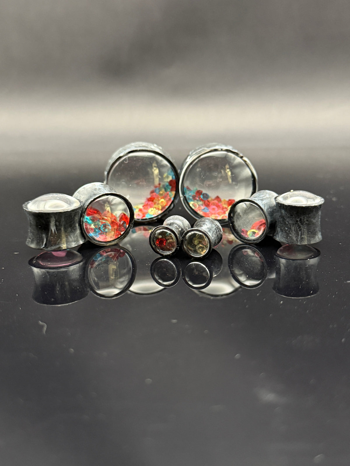 Double Flare Black and White Sparkle Acrylic Plugs