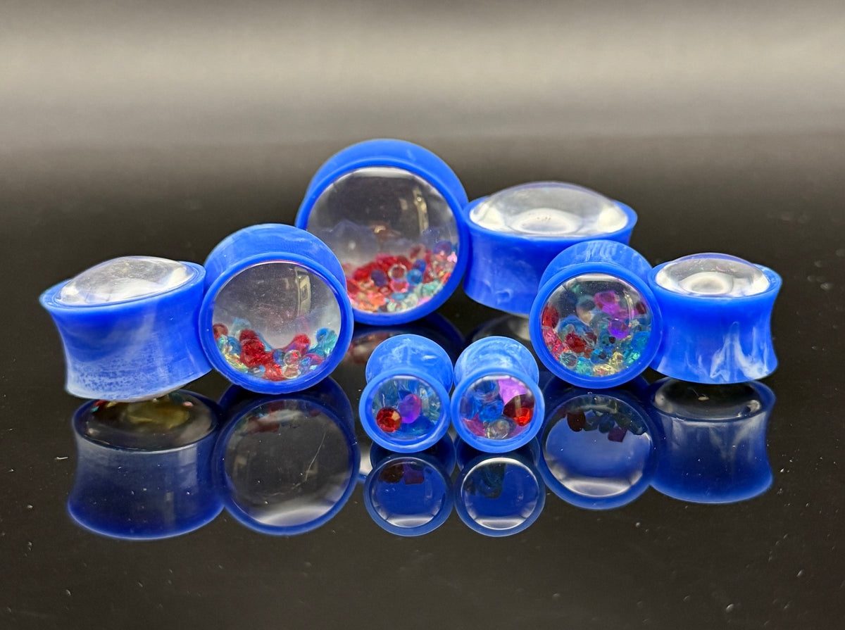 Double Flare Blue Sparkle Acrylic Plugs