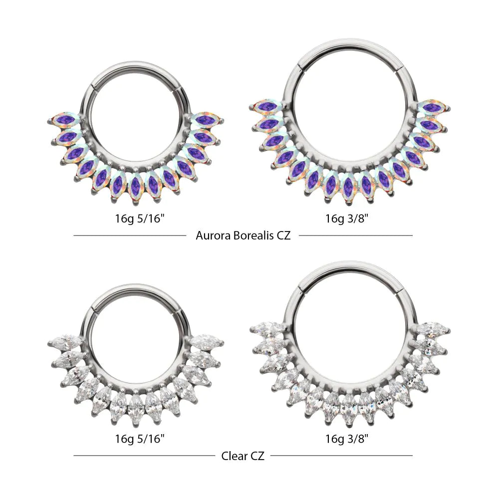 Titanium Prong Set Marquise Gem Cluster Fan Front Facing Hinged Segment Clicker - Laughing Buddha Studios SoCal