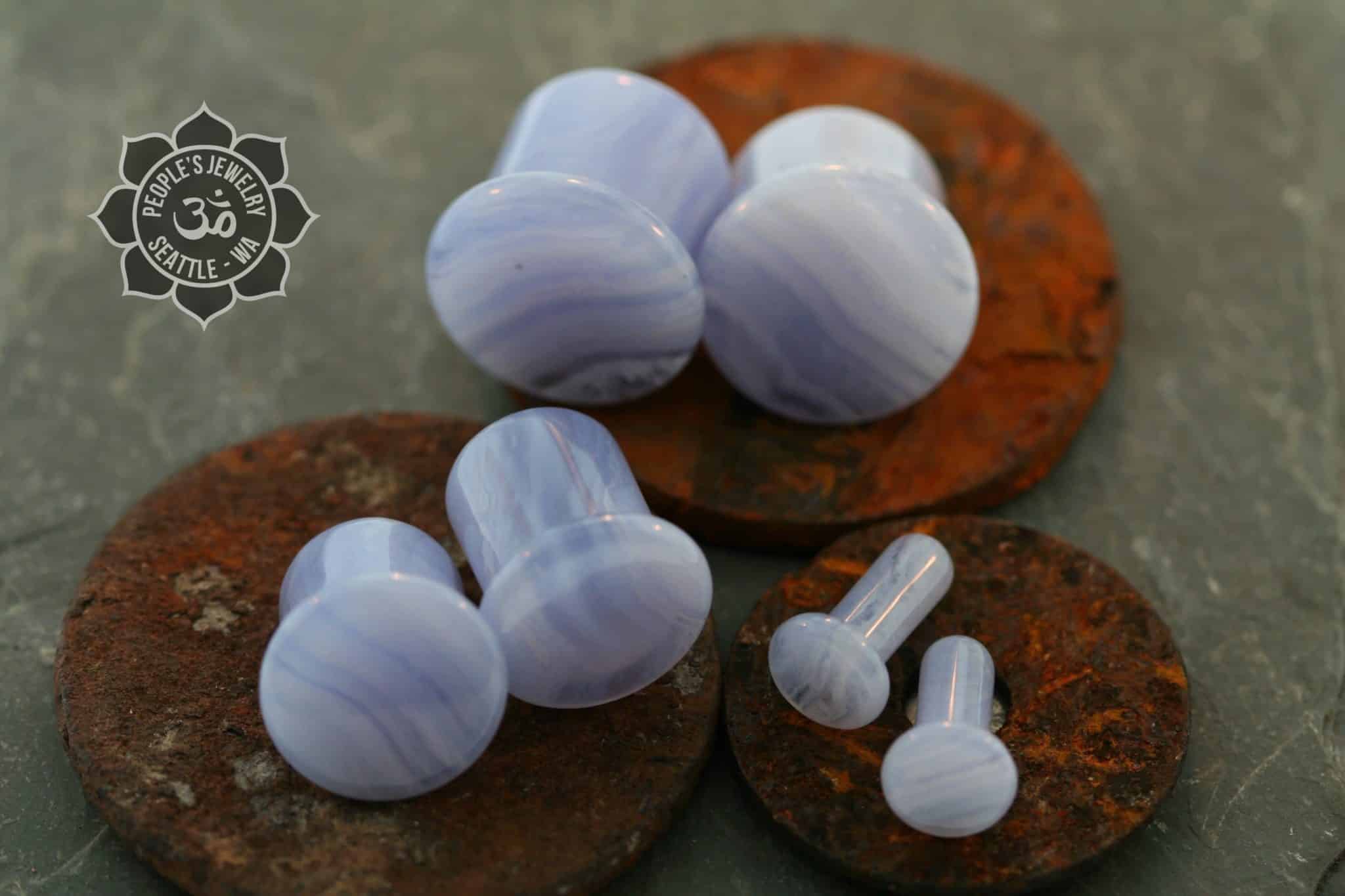 Cocobul Body Jewelry Pair of Double Flared Crazy Lace Agate Stone Plugs